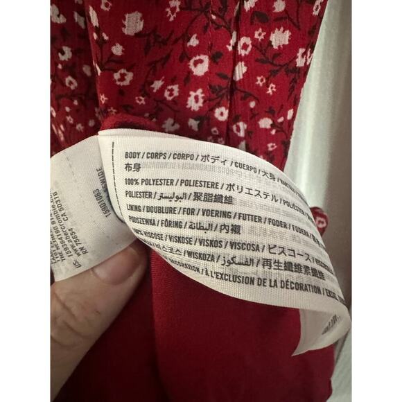 ABERCROMBIE & FITCH Dark Red Ditsy Floral Button V-Neck Tie-Back Dress - Sz S - Picture 5 of 5